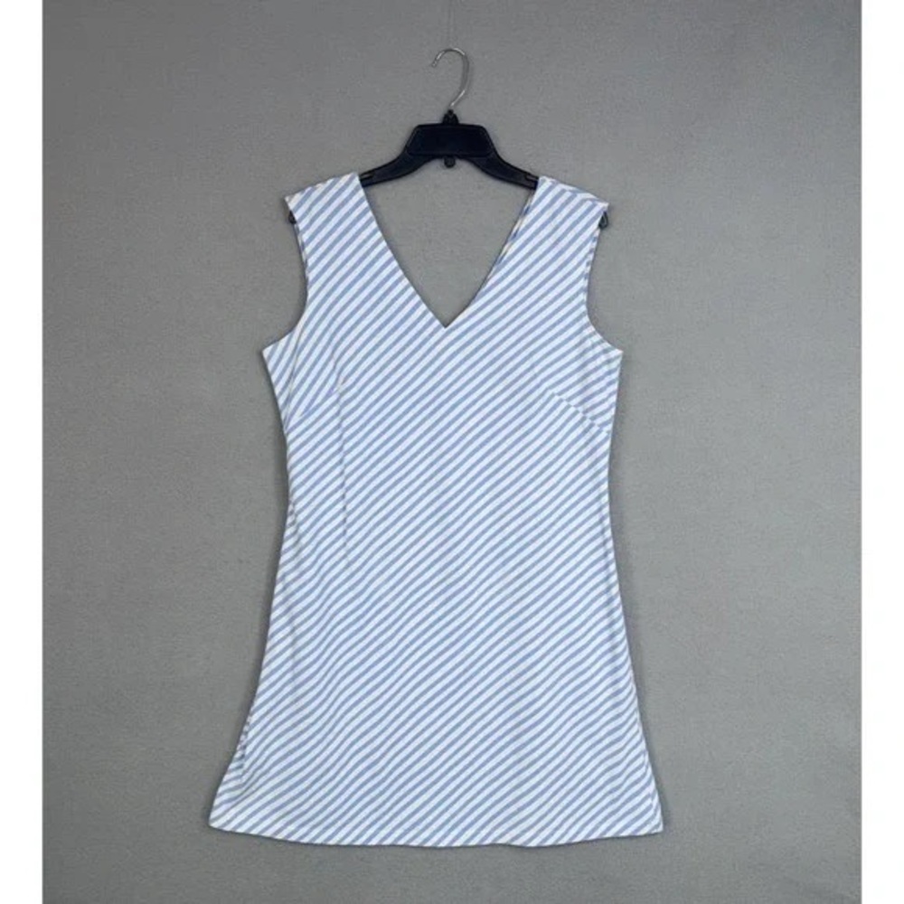 Striped V-Neck Sleeveless Mini Dress in Light Blue and White